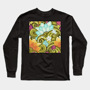 Paisley Print with Vintage Floral Motifs Long Sleeve T-Shirt